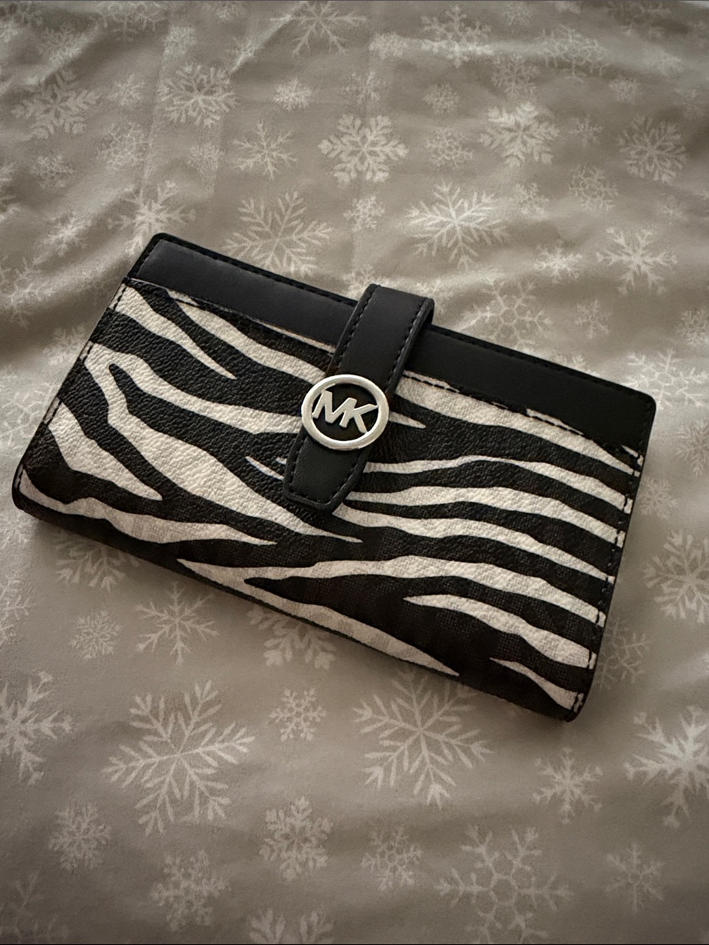Michael Kors Black and White Zebra-Print Leather Continental Wallet